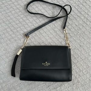Kate Spade black flap crossbody bag with gold chain detail